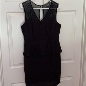 Black Peplum Dress With Mesh Shoulders